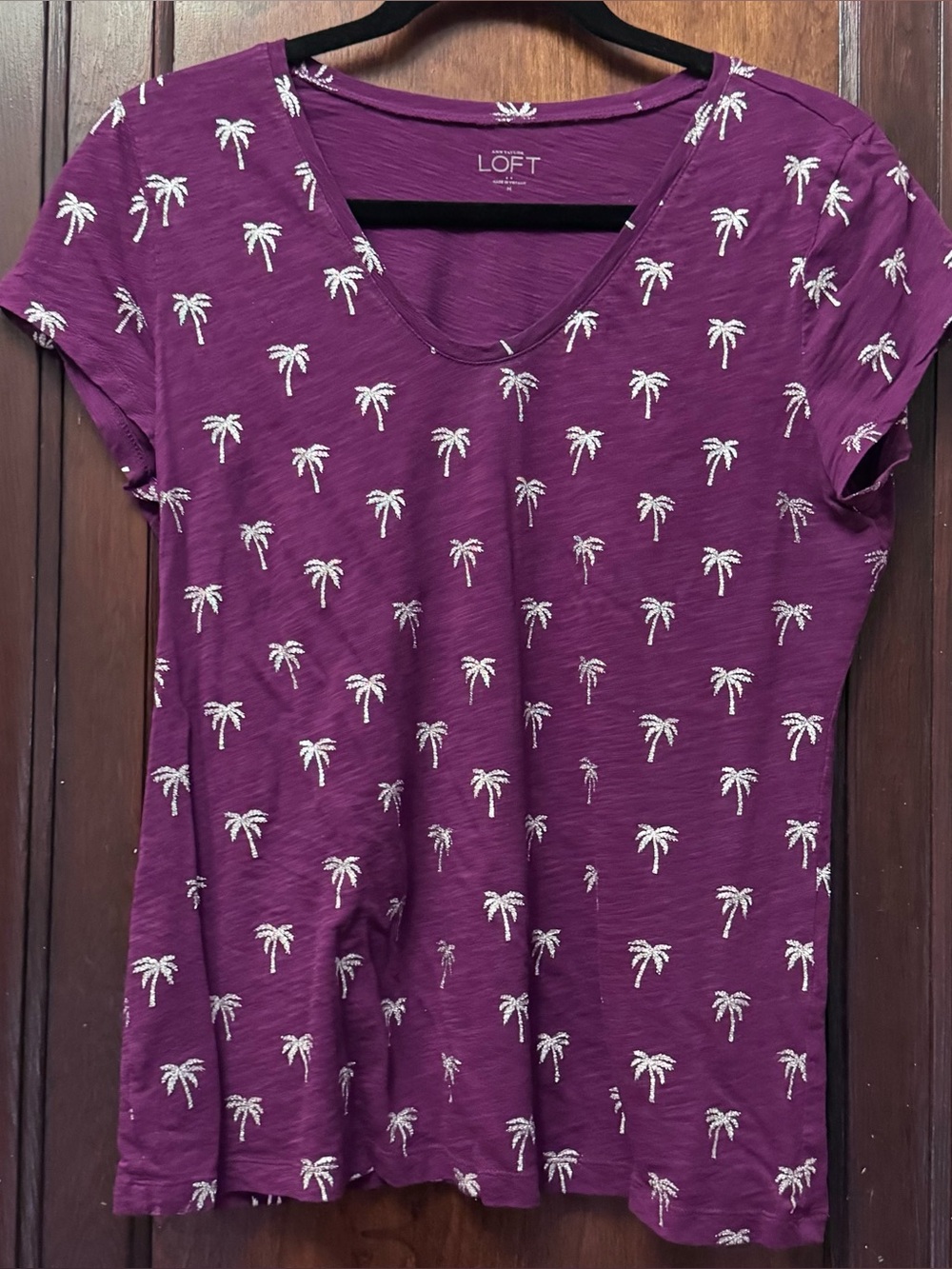 Purple with Silver Palm Trees Tee - 100% Lightweight Cotton- Medium